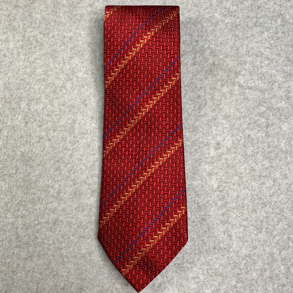 Bugatchi Uomo Necktie Red Geometric Silk Made In Italy Mens Tie